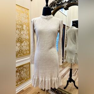 SHEIN Cream Ribbed Turtleneck Long Sleeve Midi Dress Size S